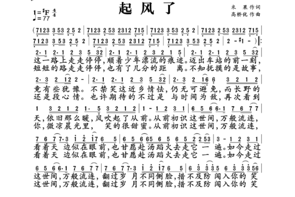 《起风了》数字简谱是怎样的？