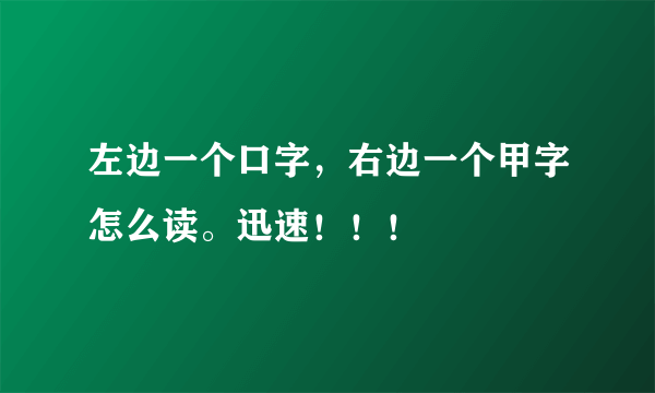 左边一个口字，右边一个甲字怎么读。迅速！！！