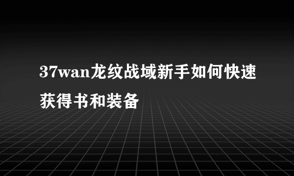 37wan龙纹战域新手如何快速获得书和装备