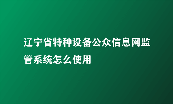 辽宁省特种设备公众信息网监管系统怎么使用