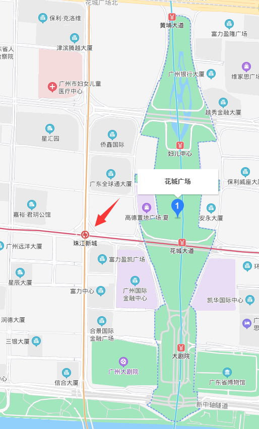 珠江新城地铁站到花城广场怎么做地铁