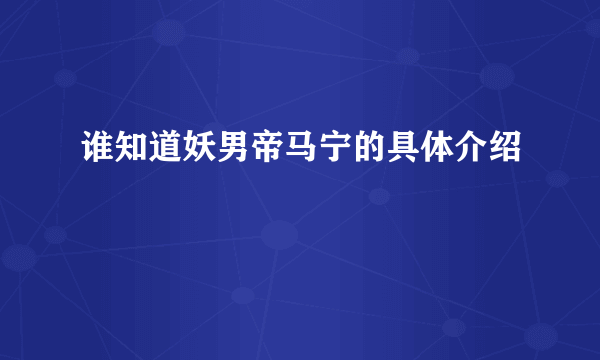 谁知道妖男帝马宁的具体介绍