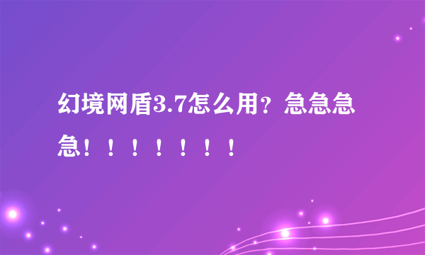 幻境网盾3.7怎么用？急急急急！！！！！！！