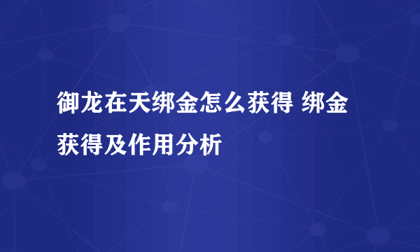 御龙在天绑金怎么获得 绑金获得及作用分析