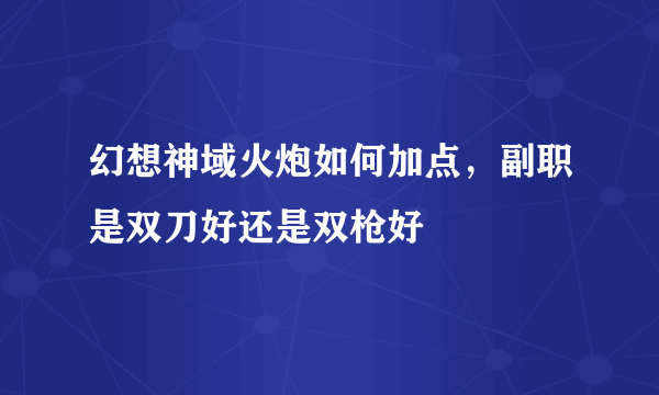 幻想神域火炮如何加点，副职是双刀好还是双枪好