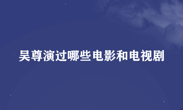 吴尊演过哪些电影和电视剧