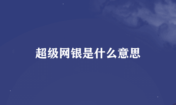 超级网银是什么意思