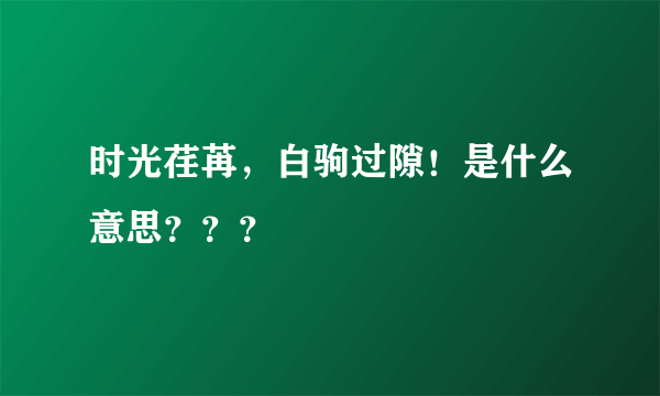 时光荏苒，白驹过隙！是什么意思？？？