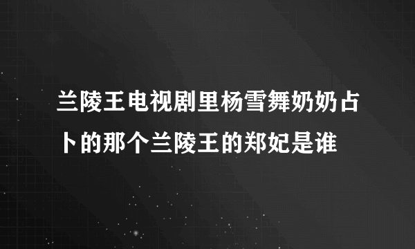 兰陵王电视剧里杨雪舞奶奶占卜的那个兰陵王的郑妃是谁