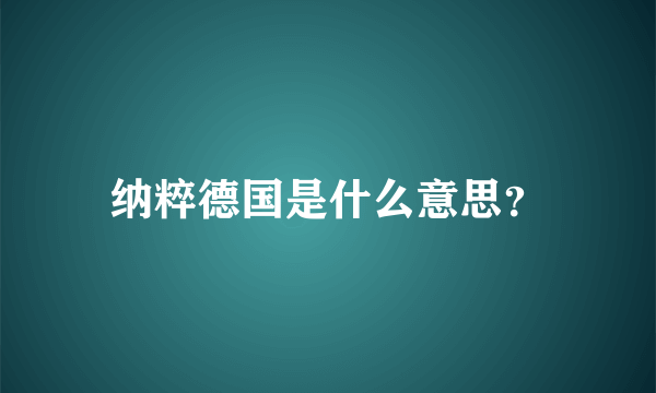 纳粹德国是什么意思？