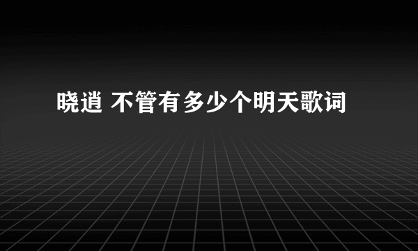 晓逍 不管有多少个明天歌词