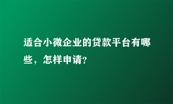 适合小微企业的贷款平台有哪些，怎样申请？