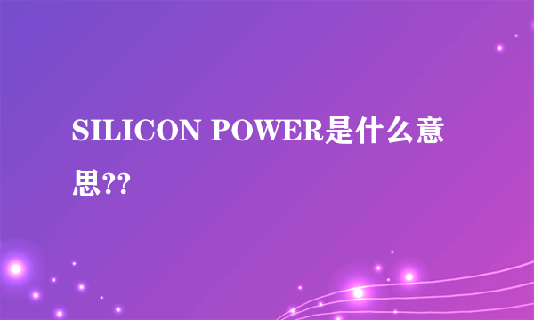 SILICON POWER是什么意思??