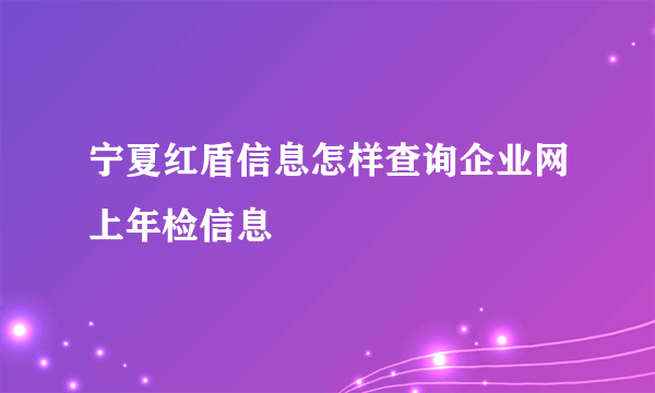 宁夏红盾信息怎样查询企业网上年检信息