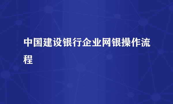 中国建设银行企业网银操作流程