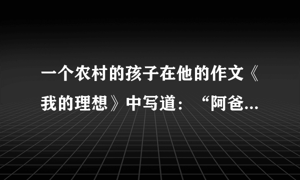 一个农村的孩子在他的作文《我的理想》中写道：“阿爸走了，永远不在了，丢下了阿妈和我，阿爸希望我长大