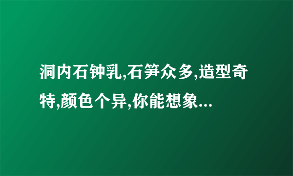 洞内石钟乳,石笋众多,造型奇特,颜色个异,你能想象其中的两种也将它们比作什么吗?