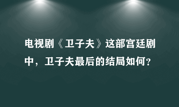 电视剧《卫子夫》这部宫廷剧中，卫子夫最后的结局如何？