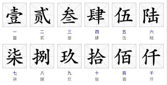 请问一,二,三,四,五,六,七,八,九繁体字是什么?