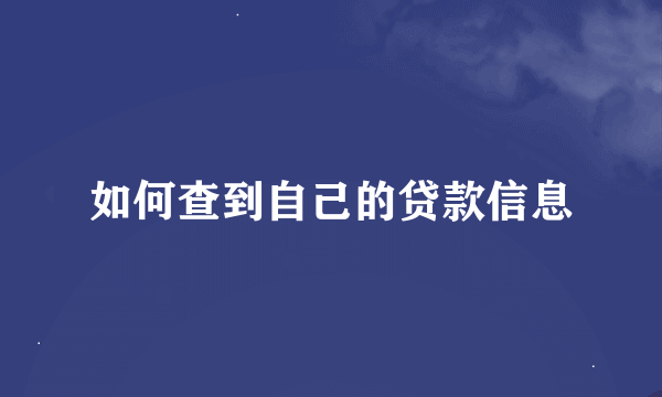 如何查到自己的贷款信息