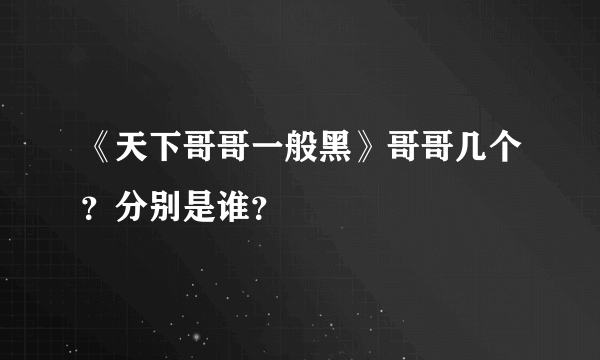 《天下哥哥一般黑》哥哥几个？分别是谁？