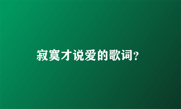 寂寞才说爱的歌词？