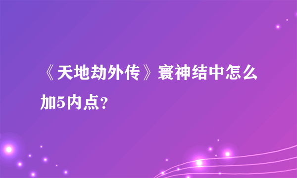 《天地劫外传》寰神结中怎么加5内点？