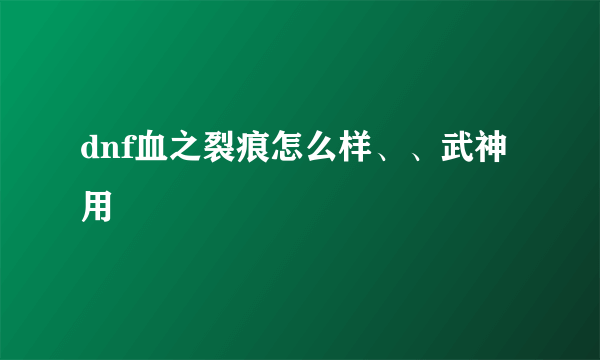 dnf血之裂痕怎么样、、武神用