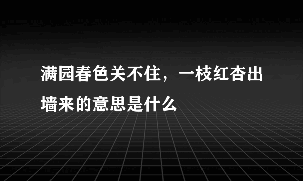 满园春色关不住，一枝红杏出墙来的意思是什么