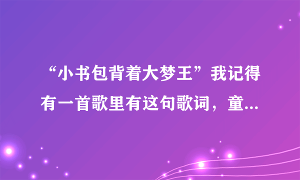 “小书包背着大梦王”我记得有一首歌里有这句歌词，童年回忆啊！求名字