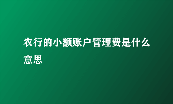 农行的小额账户管理费是什么意思