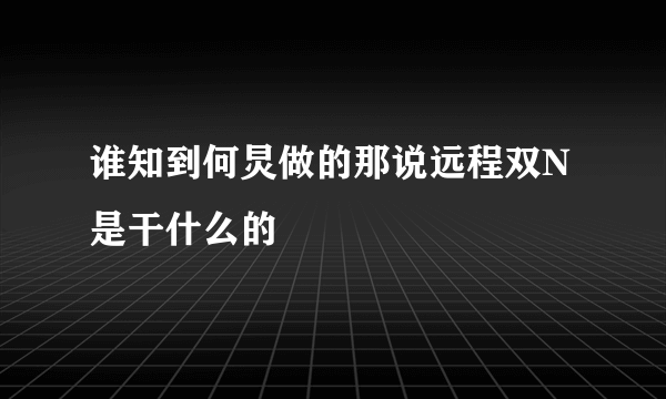 谁知到何炅做的那说远程双N是干什么的