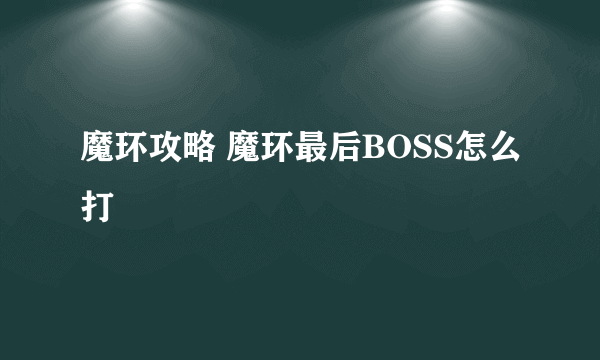 魔环攻略 魔环最后BOSS怎么打