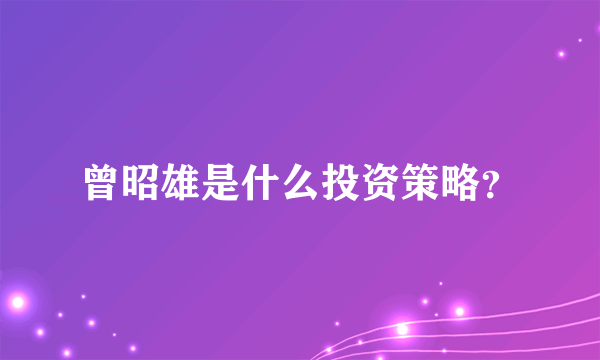 曾昭雄是什么投资策略？