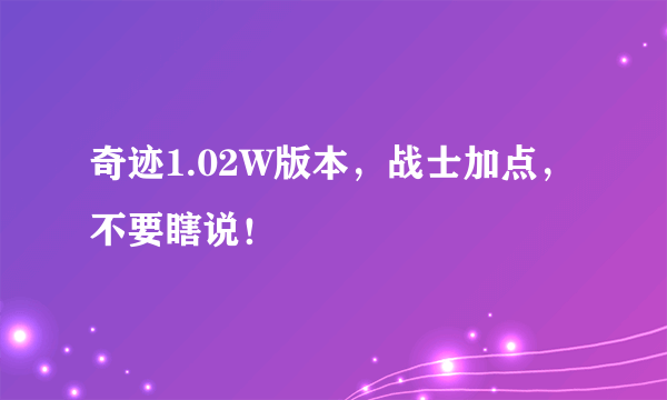 奇迹1.02W版本，战士加点，不要瞎说！