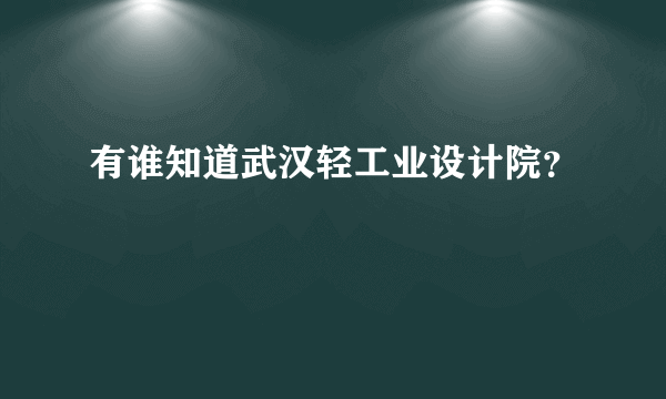 有谁知道武汉轻工业设计院？