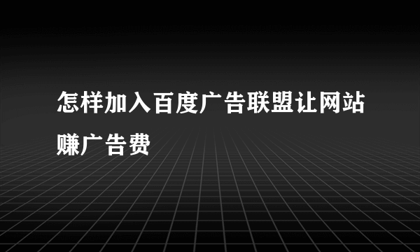 怎样加入百度广告联盟让网站赚广告费