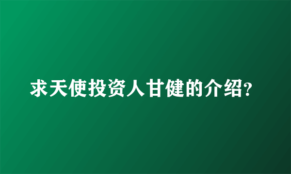 求天使投资人甘健的介绍？