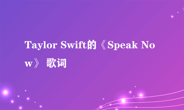 Taylor Swift的《Speak Now》 歌词