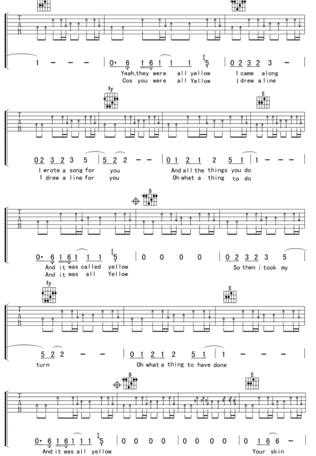 《yellow》吉他谱原版是什么？